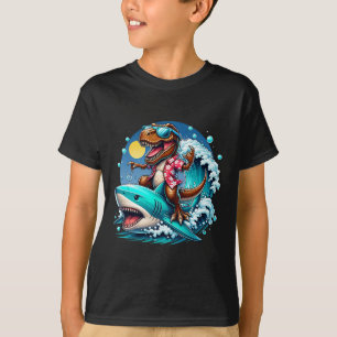 Camiseta Amante de la playa T-rex Dinosaurio montando tibur