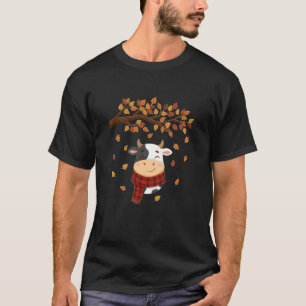 Camiseta Amante de la vaca otoñal lindo colores de hojas de