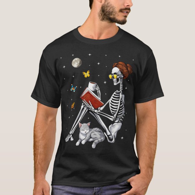 Camiseta Amante de libros esqueleto (Anverso)