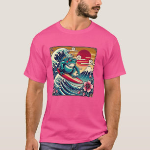 Camiseta Amante de mascotas Mt. Fuji Atardecer Arte de ola
