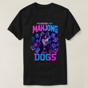Camiseta Amante de Perro de Juego de Mahjong Neon Cyberpunk