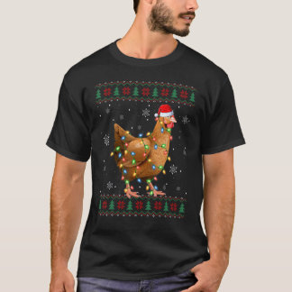 Camiseta Amante de Pollo Luces de Navidad Santa Feo Pollo C