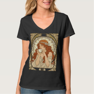 Camiseta Amante del Café al Estilo Mucha Art Nouveau