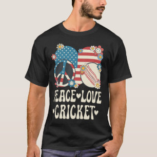 Camiseta Amante del cricket de paz y amor Bandera americana