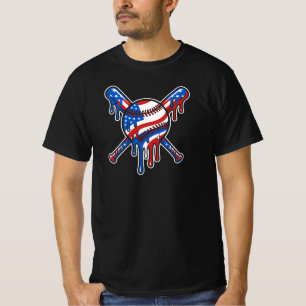 Camiseta Amante del Deporte Béisbol Bandera Americana Goteo