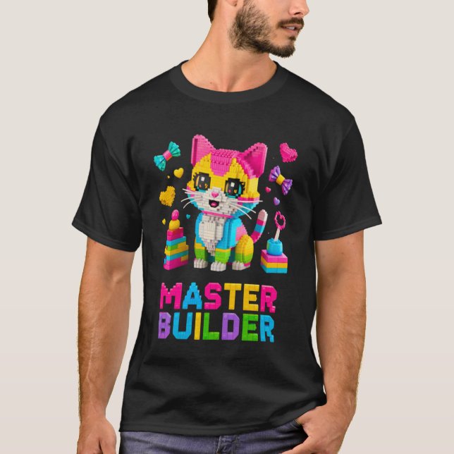 Camiseta Amante del gato constructor maestro ladrillos bloq (Anverso)