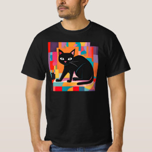 Camiseta Amante del gato, línea geométrica colorida