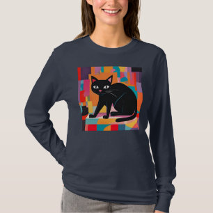 Camiseta Amante del gato, línea geométrica colorida