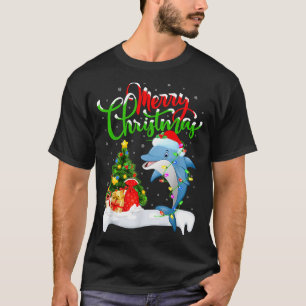 Camiseta Amante del pez delfín divertido luces de Navidad d