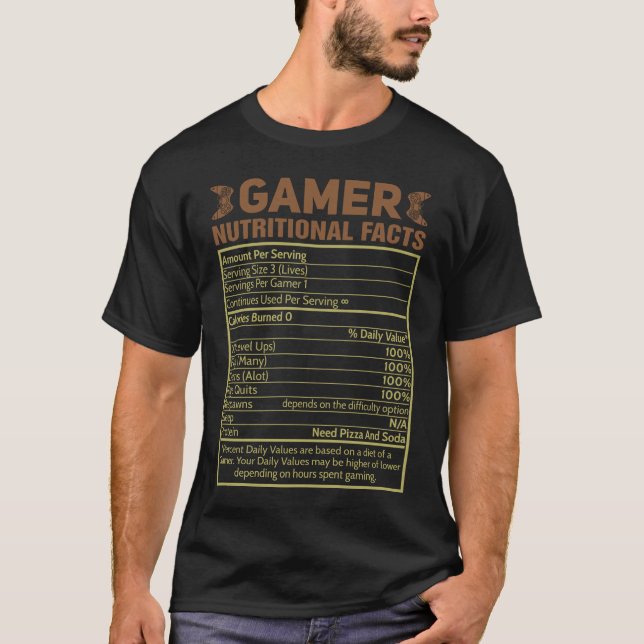 Camiseta Amante del videojuego de Novedad de datos nutricio (Anverso)