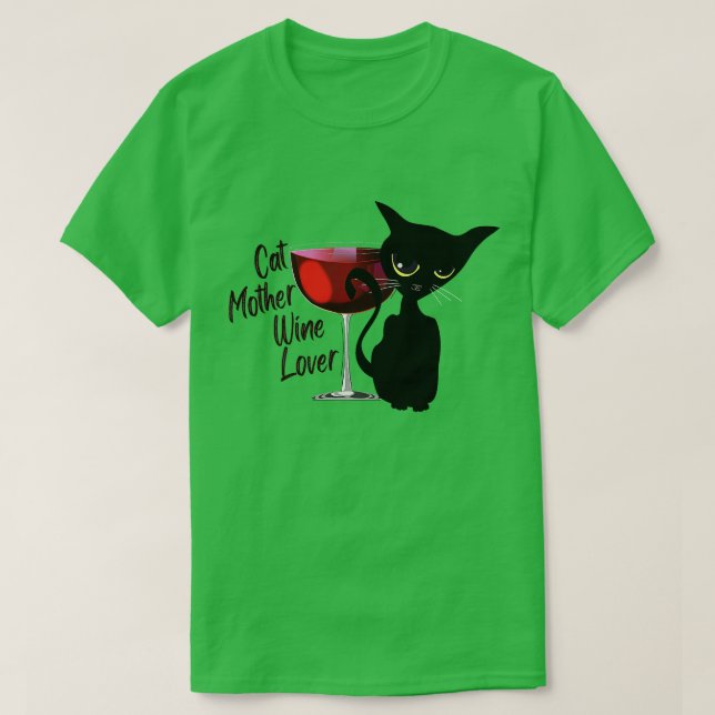 Camiseta Amante del vino de la madre del gato 2 (Diseño del anverso)