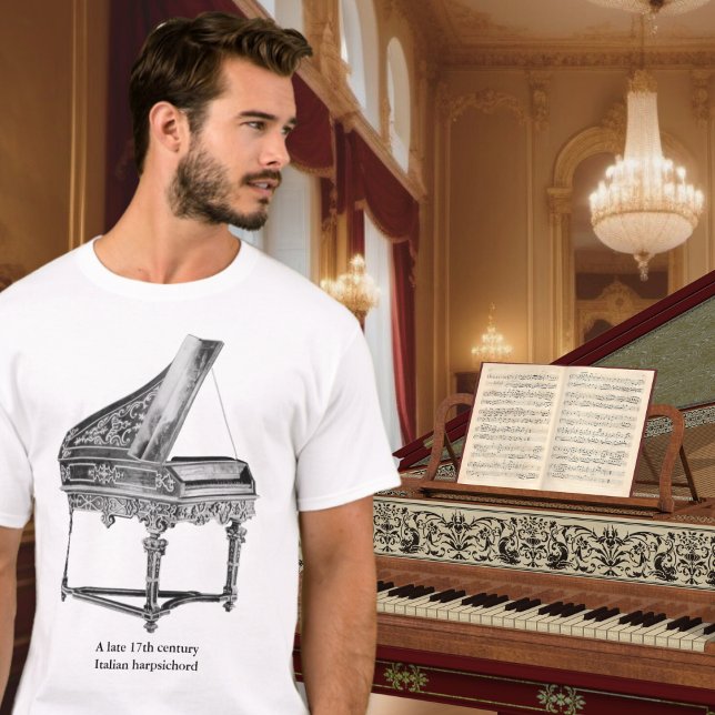Camiseta Amante musical de instrumentos musicales de clavec (A t-shirt with photo of a vintage Italian harpsichord, ideal for musicians and fellow music lovers)