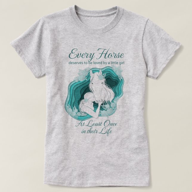 Camiseta Amante verde azulado de caballos - Niñas y caballo (Diseño del anverso)