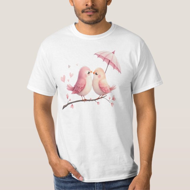 Camiseta "Amantes bajo un paraguas rosado (Anverso)