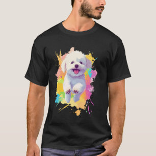 Camiseta Amantes de Bichon Frise Arte Colorido Salpicado Bi