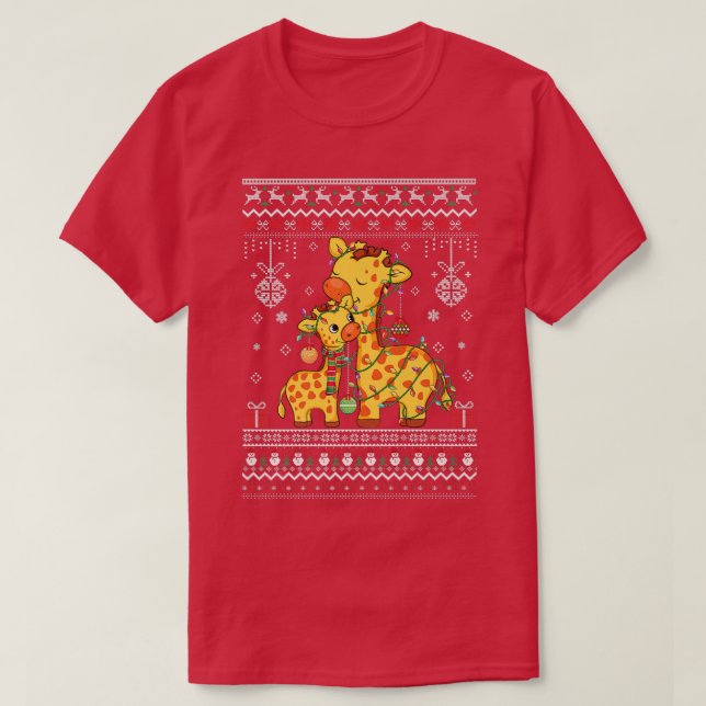 Camiseta amantes de la jirafa adorables de la Navidad Luces (Diseño del anverso)