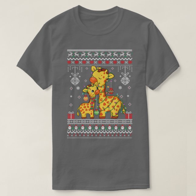 Camiseta amantes de la jirafa adorables de la Navidad Luces (Diseño del anverso)
