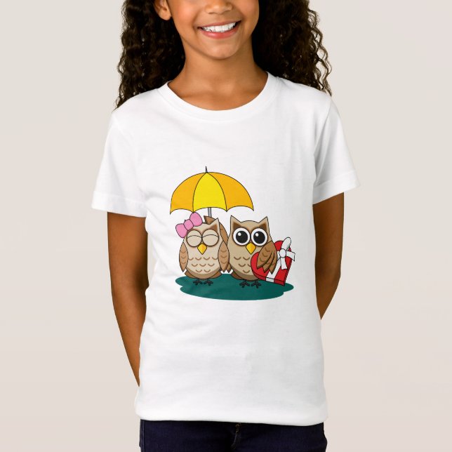 Camiseta Amantes de la Lechuza Cuta con paraguas y caja de  (Anverso)