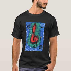 Camiseta Amantes de la música notas de color azul y rojo