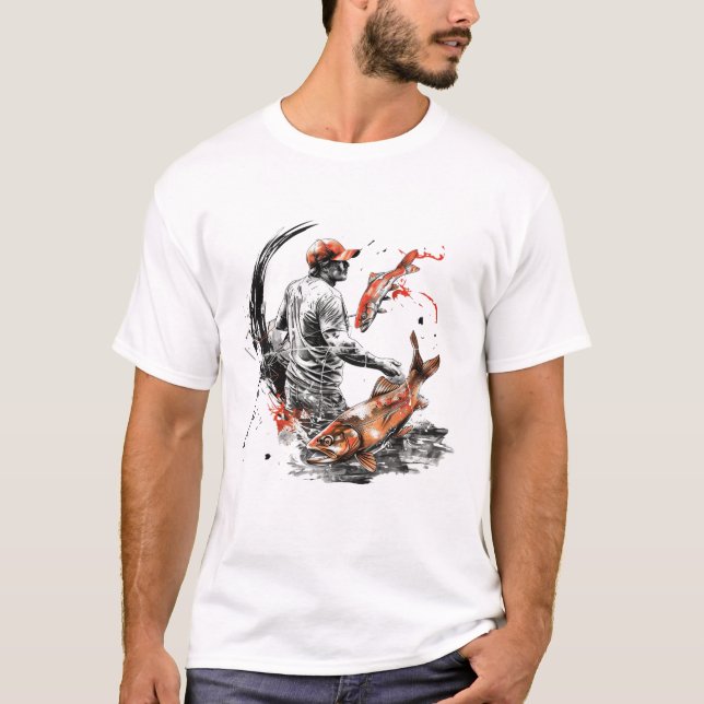 Camiseta Amantes de la pesca, pescador en bot (Anverso)