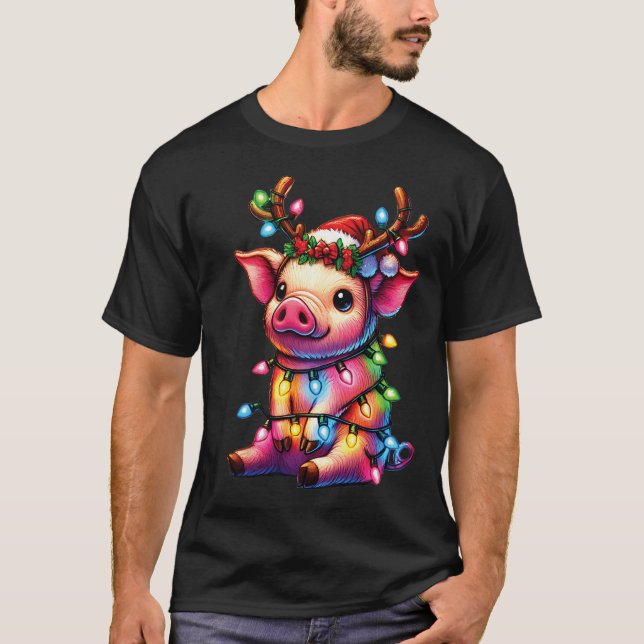 Camiseta Amantes de los animales de granja Cerdo con Navida (Anverso)