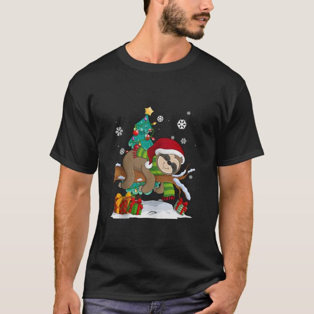 Camiseta Amantes de Slote Cute Sloth Santa hat Navidades fe (Anverso)