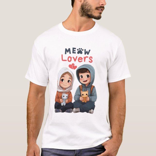 Camiseta Amantes del gato de pareja (Anverso)
