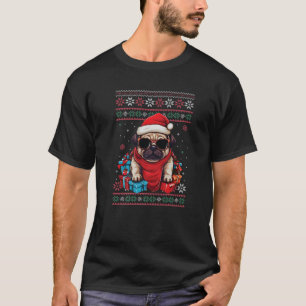 Camiseta Amantes del perro gracioso de Pug Santa Hat Navida