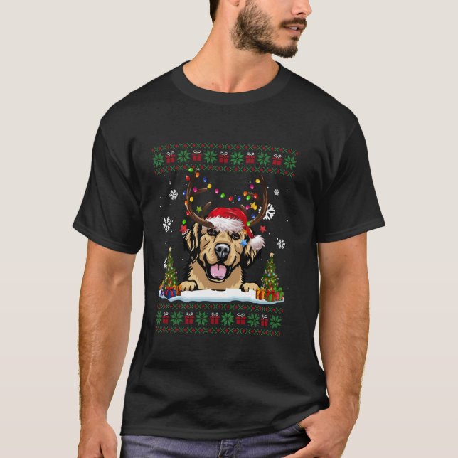 Camiseta Amantes del perro recuperador de oro Santa Hat feo (Anverso)