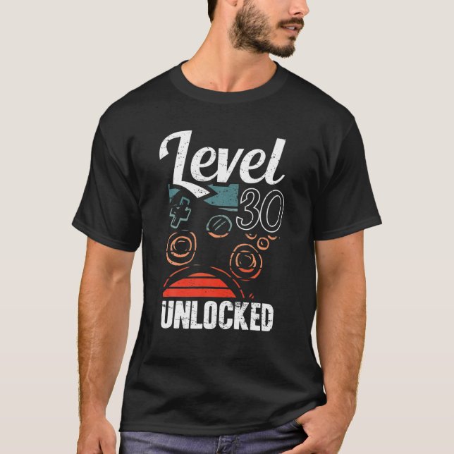 Camiseta Amantes Del Video Gamer De Nivel 30 Desbloqueados (Anverso)