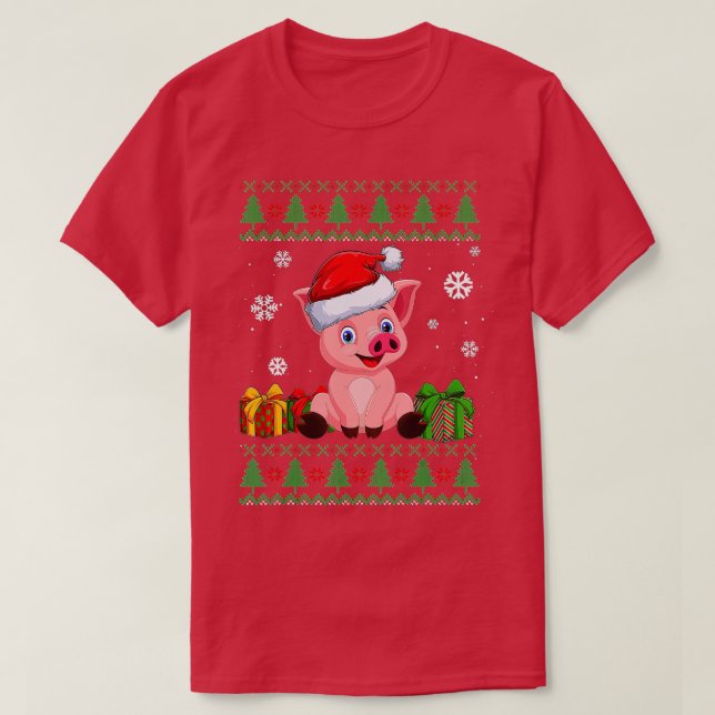Camiseta Amantes divertidos de los cerdos Cute Pig Santa Ha (Diseño del anverso)
