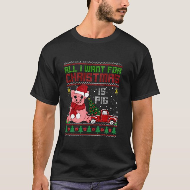 Camiseta Amantes divertidos de los cerdos Cute Pig Santa Ha (Anverso)