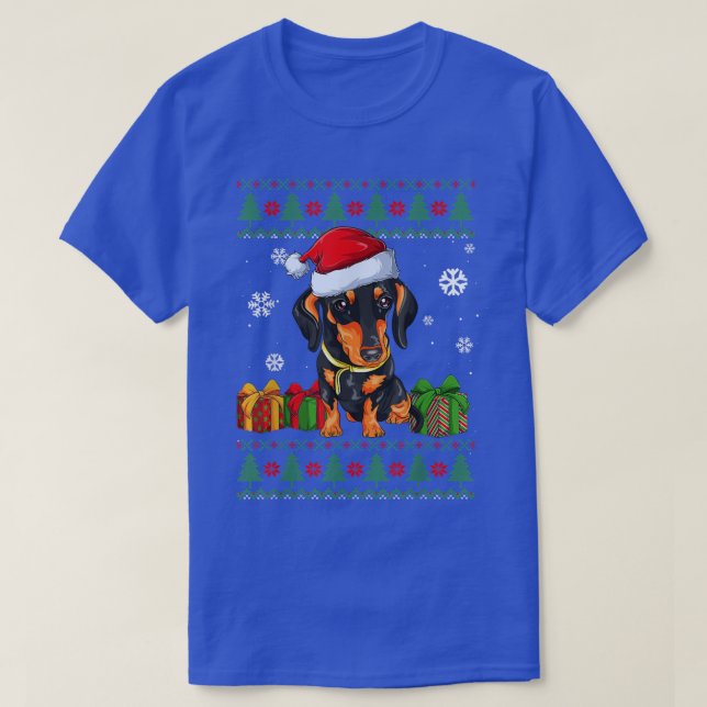Camiseta Amantes divertidos de los perros Dachshund Santa H (Diseño del anverso)