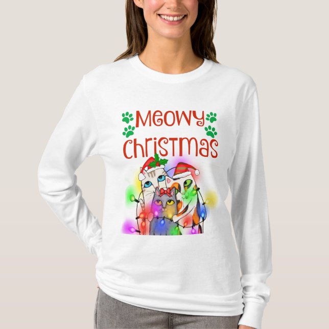 Camiseta Amantes divertidos del gato del navidad de la (Anverso)