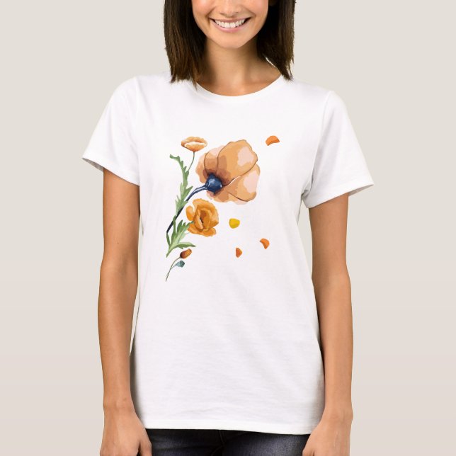 Camiseta Amapola acuarela naranja (Anverso)