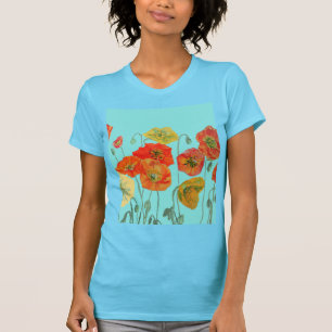 Camiseta Amapola floral acuarela naranja roja arte flor agu