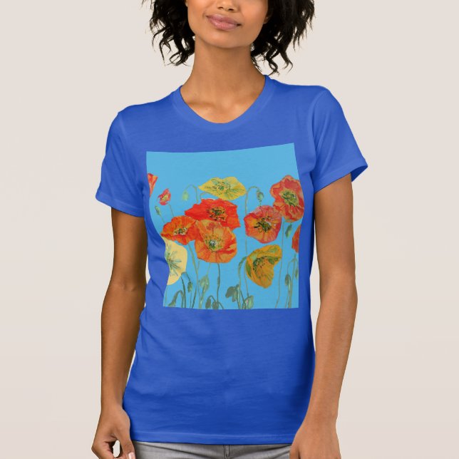 Camiseta Amapola floral naranja roja Arte Acuarela Flor (Anverso)