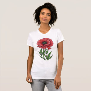 Camiseta Amapola roja, acuarela y tinta
