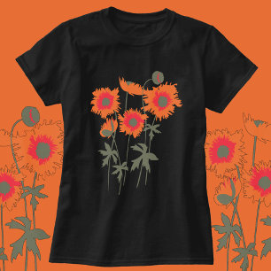 Camiseta Amapolas desiguales gráficas estilizadas naranja 