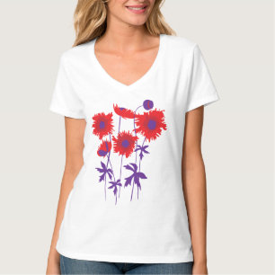Camiseta Amapolas desiguales gráficas estilizadas rojas y