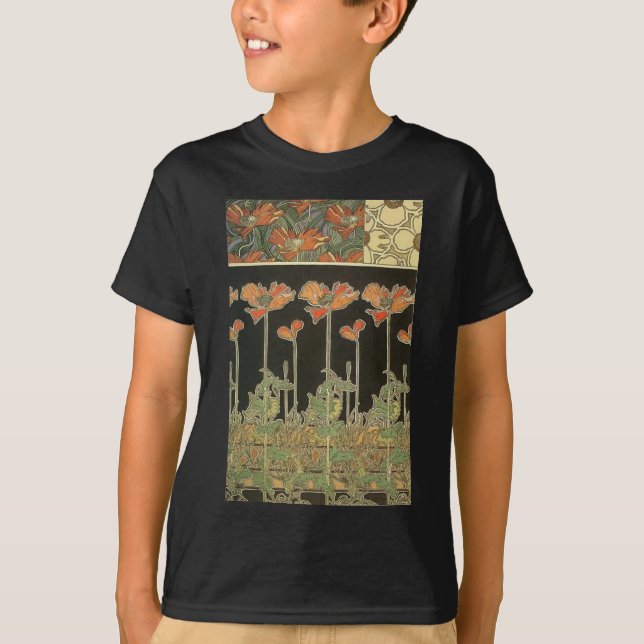 Camiseta Amapolas populares de Nouveau del arte del vintage (Anverso)