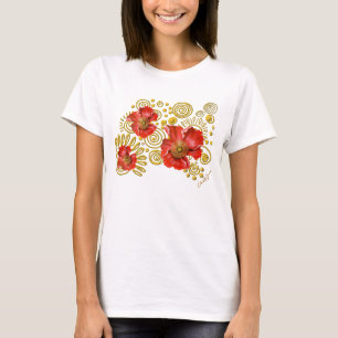 Camiseta Amapolas rojas en espirales del oro