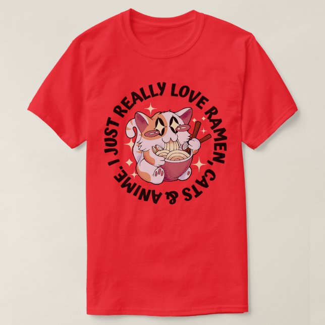 Camiseta Amar a Anime, gatos y Ramen - El Chica japonés Moe (Diseño del anverso)