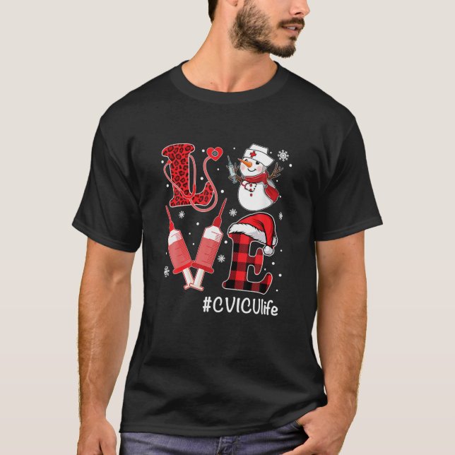 Camiseta Amar a la enfermera CVICU Vida de Snowman Syringe  (Anverso)