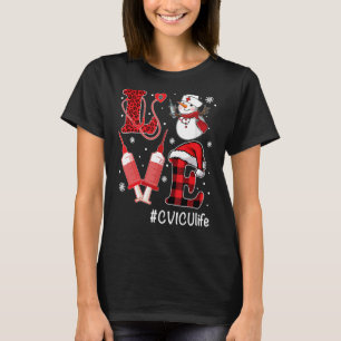 Camiseta Amar a la enfermera CVICU Vida de Snowman Syringe