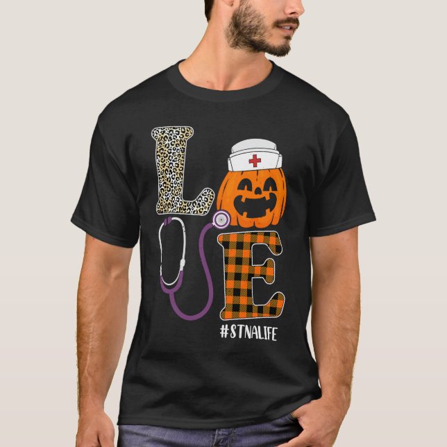 Camiseta Amar a la enfermera Leopard Pumpkin Halloween Nurs (Anverso)