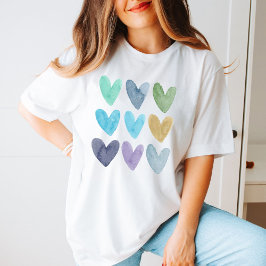 Camiseta Amar a las acuarelas Minimalistas Corazones Cute S
