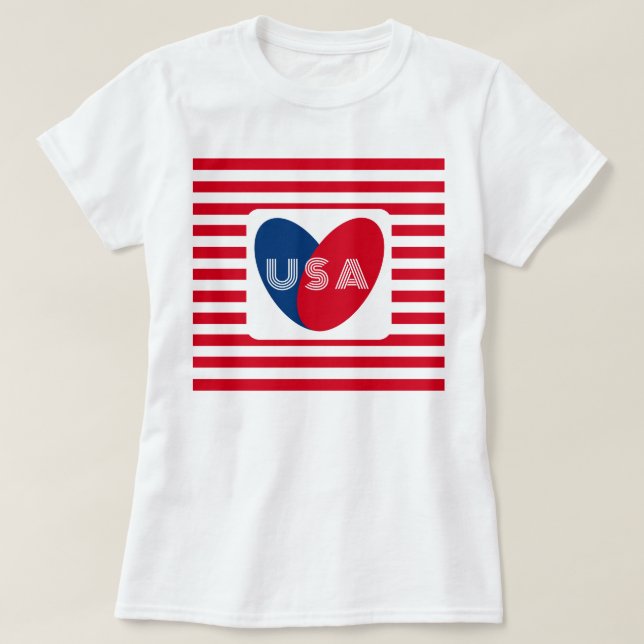 Camiseta Amar a los EE.UU. Patriótico Rojo Azul Blanco Fun  (Diseño del anverso)