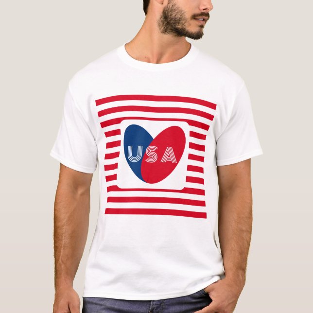 Camiseta Amar a los EE.UU. Patriótico Rojo Azul Blanco Fun  (Anverso)