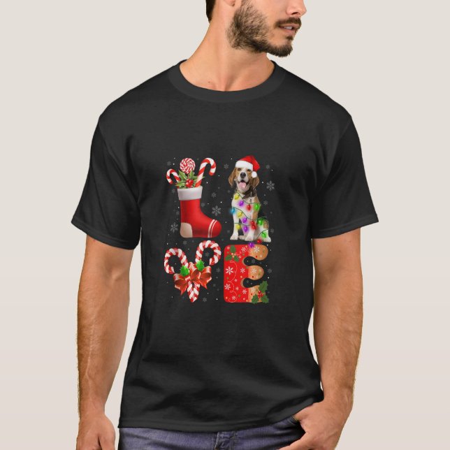 Camiseta Amar a los Navidades de Perro Beagle Luz Perro Gra (Anverso)